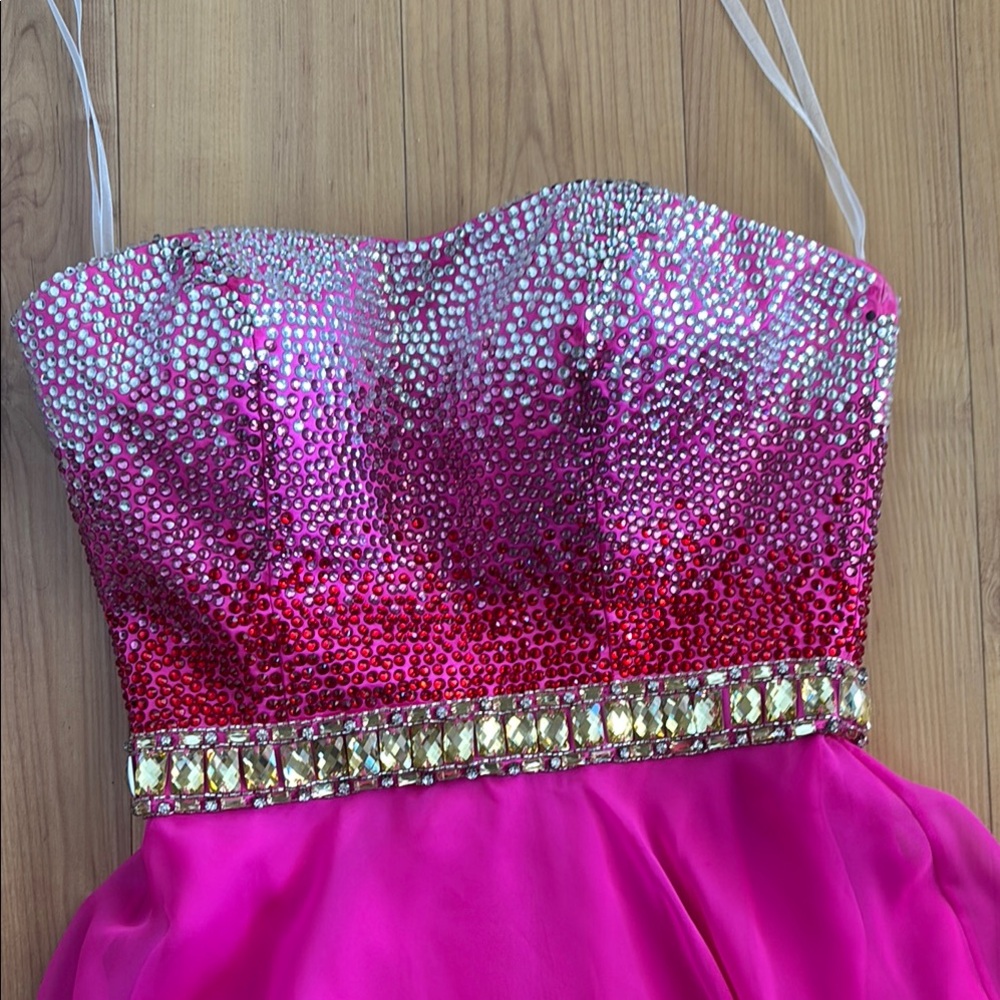 Sherry Hill Fuchsia size 4 Pink Sequin Strapless Dress